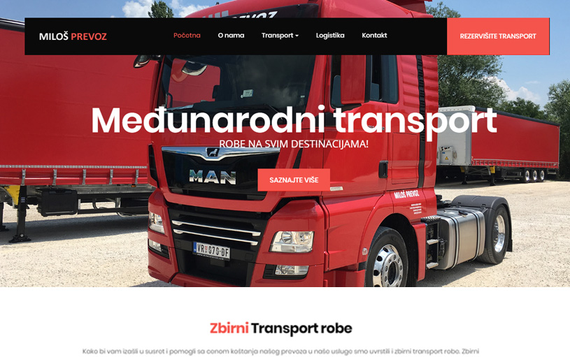 Veb-sajt za međunarodni transport Miloš prevoz, Vranje