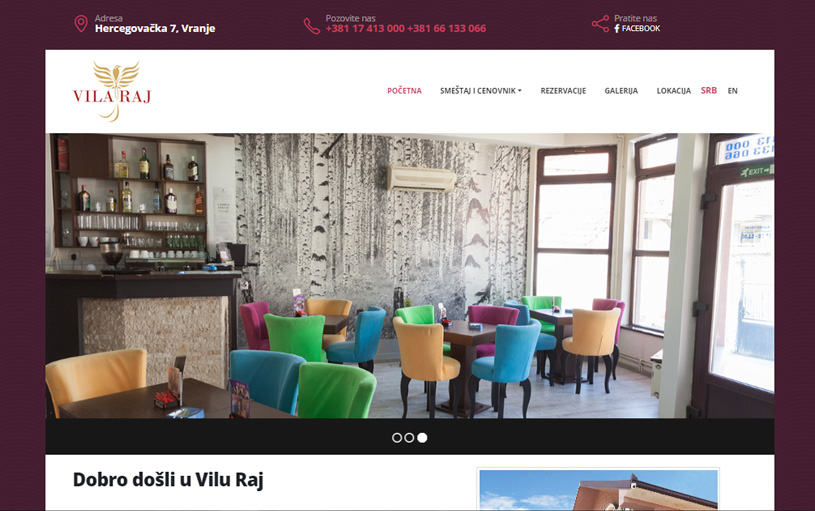 Veb-sajt za prenoćište Vila Raj, Vranje