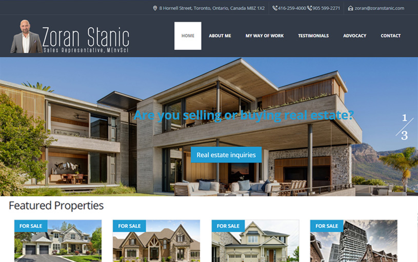 Veb-sajt za trgovca nekretninama Zoran Stanić ,Toronto, Canada